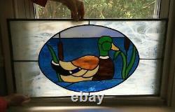 Vintage MALLARD DUCK Handcrafted Stained Glass Suncatcher Panel 19.5 x 16