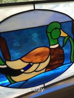 Vintage MALLARD DUCK Handcrafted Stained Glass Suncatcher Panel 19.5 x 16