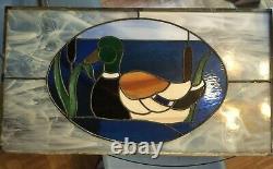 Vintage MALLARD DUCK Handcrafted Stained Glass Suncatcher Panel 19.5 x 16