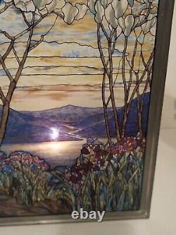 Vintage MMA Louis Tiffany Magnolia Irises Stained Glass Panel Reproduction 13x9