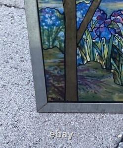 Vintage MMA Louis Tiffany Magnolia Irises Stained Glass Panel Reproduction 13x9