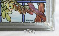 Vintage MMA Tiffany Stained Glass Window Panel View of Oyster Bay Pewter Frame
