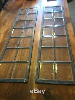 Vintage Pair Of Leaded Beveled Stained Clear Glass Panels 39 X 10 Heavy