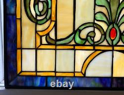 Vintage Quoizel Stained Glass Panel Window 24.25x18.25 Vase Urn Tiffany Style