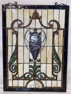 Vintage Quoizel Stained Glass Panel Window 24.25x18.25 Vase Urn Tiffany Style