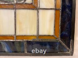 Vintage Quoizel Stained Glass Panel Window 24.25x18.25 Vase Urn Tiffany Style