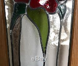 Vintage Red Rose Commissioned Stained Glass Light Panels Leaded Glass Remodeling