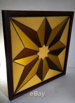 Vintage Set of 2 Hanging Framed Retro Mid Century Stained Glass Window Panels