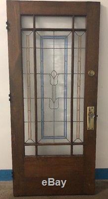 Vintage Solid Wood Front Door with Multi/Color Stain Glass Panels