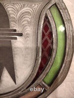 Vintage Stained Glass Basel Switzerland Panel Crest Etched & Hanging Chain B18