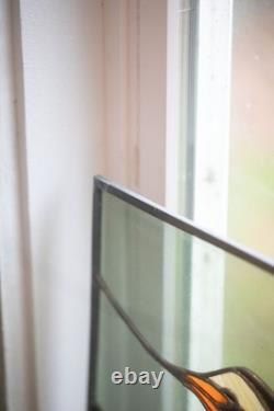 Vintage Stained Glass Bird and Flowers Window Panel with Beautiful Colors