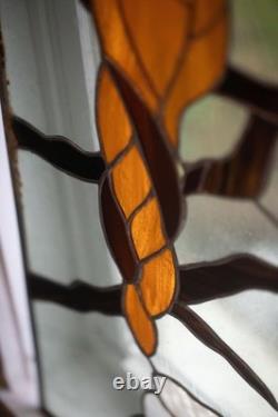 Vintage Stained Glass Bird and Flowers Window Panel with Beautiful Colors
