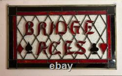Vintage Stained Glass Bridge Aces Sign Leaded Opalescent Card Suits Game Art