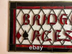 Vintage Stained Glass Bridge Aces Sign Leaded Opalescent Card Suits Game Art