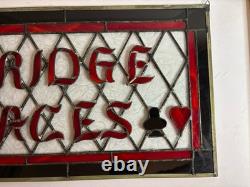 Vintage Stained Glass Bridge Aces Sign Leaded Opalescent Card Suits Game Art