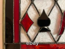 Vintage Stained Glass Bridge Aces Sign Leaded Opalescent Card Suits Game Art