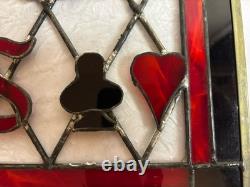 Vintage Stained Glass Bridge Aces Sign Leaded Opalescent Card Suits Game Art