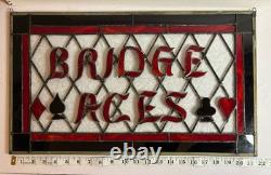 Vintage Stained Glass Bridge Aces Sign Leaded Opalescent Card Suits Game Art