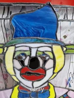 Vintage Stained Glass Clown Panel Handcrafted Leaded Window Hanging Art Decor