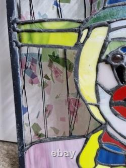 Vintage Stained Glass Clown Panel Handcrafted Leaded Window Hanging Art Decor