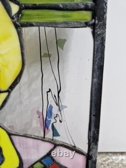 Vintage Stained Glass Clown Panel Handcrafted Leaded Window Hanging Art Decor