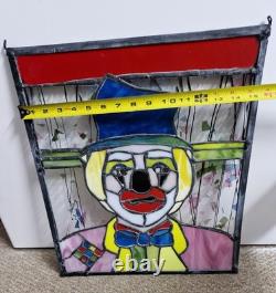 Vintage Stained Glass Clown Panel Handcrafted Leaded Window Hanging Art Decor