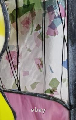Vintage Stained Glass Clown Panel Handcrafted Leaded Window Hanging Art Decor