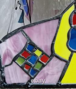 Vintage Stained Glass Clown Panel Handcrafted Leaded Window Hanging Art Decor
