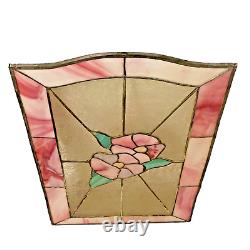 Vintage Stained Glass Flower Window Panel 24 x 14 Inch 1980's Hand Crafted