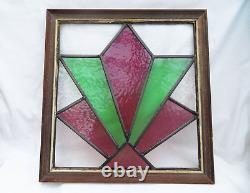 Vintage Stained Glass Framed Panel Pink Green Clear 15 x 16 Diagonals