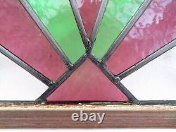 Vintage Stained Glass Framed Panel Pink Green Clear 15 x 16 Diagonals