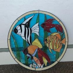 Vintage Stained Glass Hanging Panel Tropical Fish