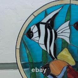 Vintage Stained Glass Hanging Panel Tropical Fish