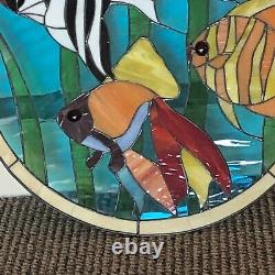 Vintage Stained Glass Hanging Panel Tropical Fish