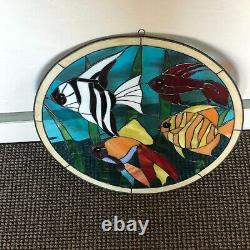 Vintage Stained Glass Hanging Panel Tropical Fish