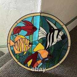 Vintage Stained Glass Hanging Panel Tropical Fish