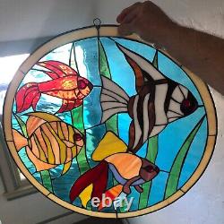 Vintage Stained Glass Hanging Panel Tropical Fish