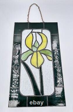 Vintage Stained Glass Iris Panel Handcrafted Etched Hanging Art Trinklein 15