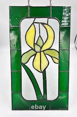 Vintage Stained Glass Iris Panel Handcrafted Etched Hanging Art Trinklein 15