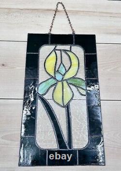 Vintage Stained Glass Iris Panel Handcrafted Etched Hanging Art Trinklein 15