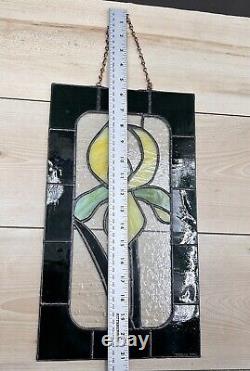 Vintage Stained Glass Iris Panel Handcrafted Etched Hanging Art Trinklein 15