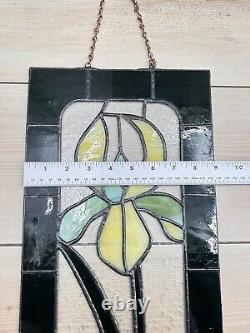 Vintage Stained Glass Iris Panel Handcrafted Etched Hanging Art Trinklein 15