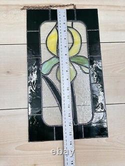 Vintage Stained Glass Iris Panel Handcrafted Etched Hanging Art Trinklein 15