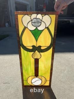 Vintage Stained Glass Leaded Colorful Panel 28 x 12