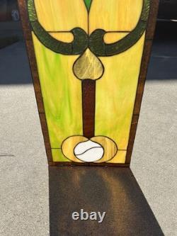Vintage Stained Glass Leaded Colorful Panel 28 x 12