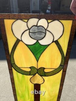 Vintage Stained Glass Leaded Colorful Panel 28 x 12