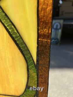 Vintage Stained Glass Leaded Colorful Panel 28 x 12