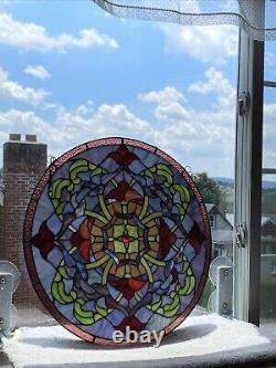 Vintage Stained Glass Leaded Window Panel 20x20 Hand Crafted