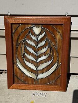 Vintage Stained Glass Panel 14x11 inches Brown White