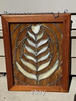 Vintage Stained Glass Panel 14x11 inches Brown White